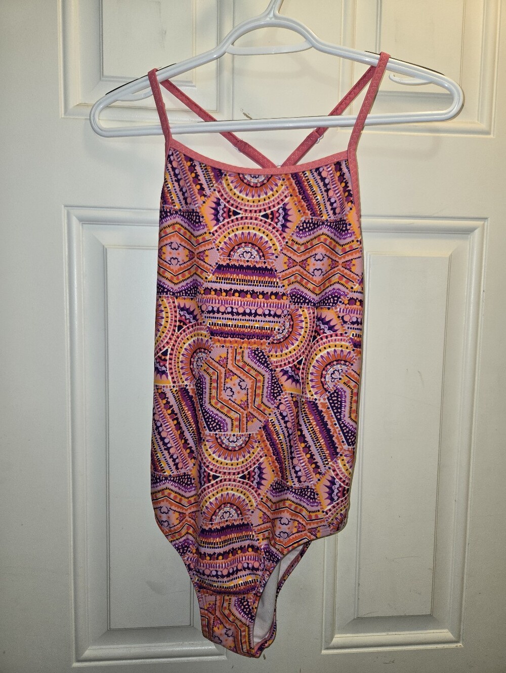 Girls LL Bean Pink & Orange Patterned One-Piece Swimsuit Size 16